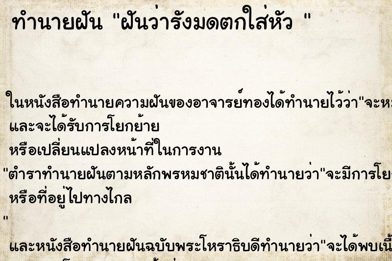 ทำนายฝันทำนายฝันฝันว่ารังมดตกใส่หัว